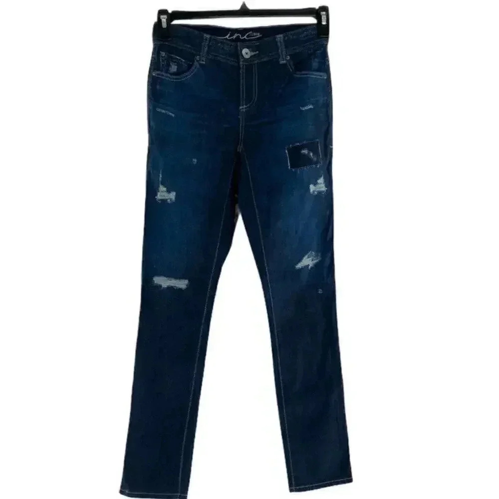 Inc Denim Dark Wash Faux Distressed Design Women's Stretch Jeans Size 2